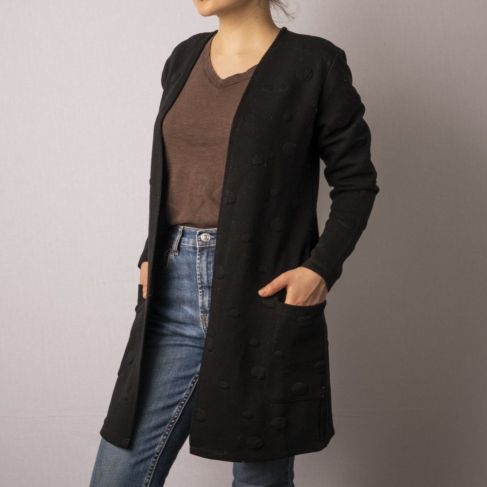 Raised Polka-Dot Long Structured Cardigan
